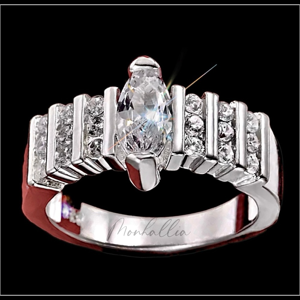 Clearance! MARQUISE SIMULATED DIAMOND PEAR PAVE WIDE BAND COCKTAIL RING - Picture 1 of 5